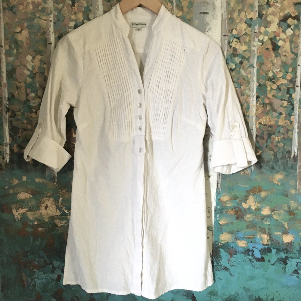 VTG 2000s Cate Blanchett Babel Style Linen Blend Pintuck Tunic XS